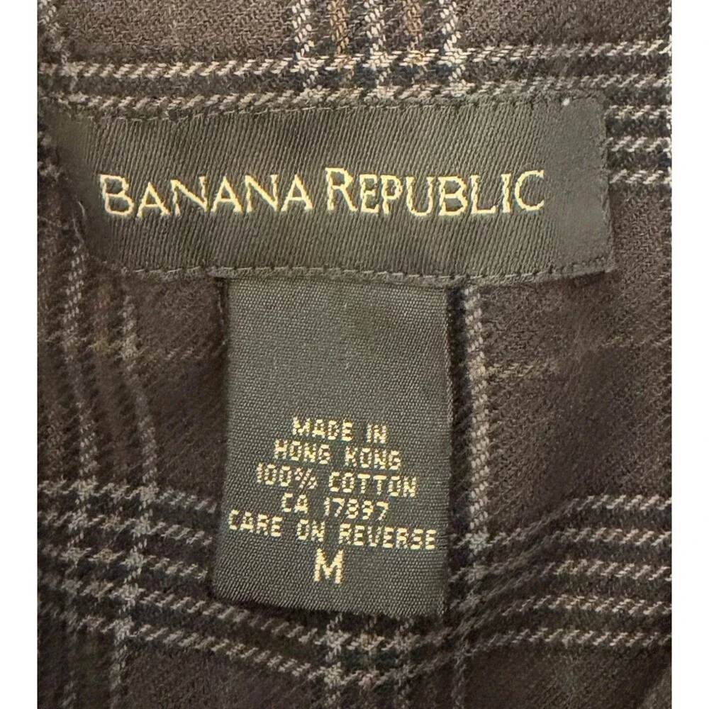 Vintage Banana Republic Flannel Shirt Men's Size Medium Gray Plaid